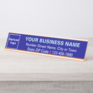Business Brand on Blue Long Desk Name Plate