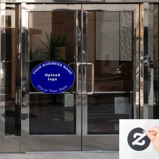 Business Brand on Blue Oval Shape Window Cling (Office Door)
