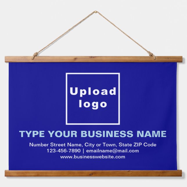 Business Brand on Blue Rectangle Hanging Tapestry (Front)