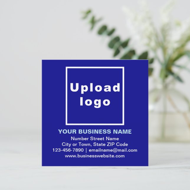 Business Brand on Blue Square Flat Note Card (Standing Front)