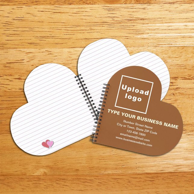 Business Brand on Brown Heart Shape Spiral Notebook (Build brand name awareness. Your business brand on brown heart shape spiral notebook.)