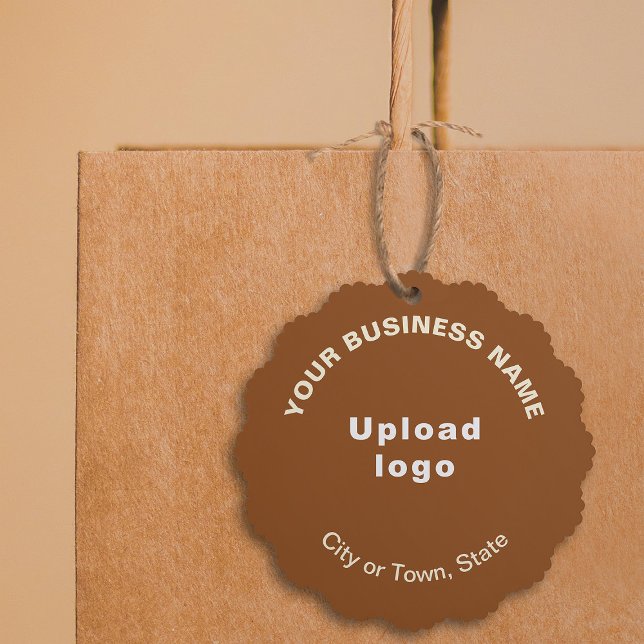 Business Brand on Brown Scalloped Paper Tree Decoration Card (Your business brand on brown scalloped paper ornament card.)