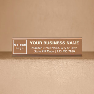 Business Brand on Brown Standard Desk Name Plate