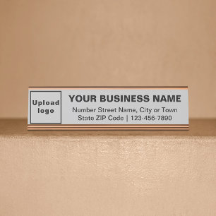 Business Brand on Gray Standard Desk Name Plate