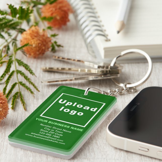 Business Brand on Green Rectangle Acrylic Keychain (Front Right)