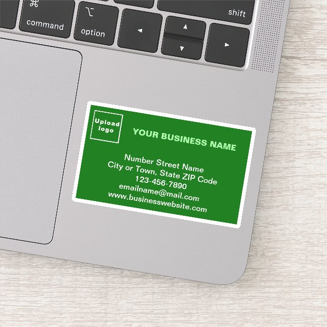Business Brand on Green Rectangle Vinyl Sticker (Detail)