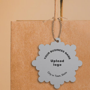 Business Brand on Grey Snowflake Shape Paper Tree Decoration Card