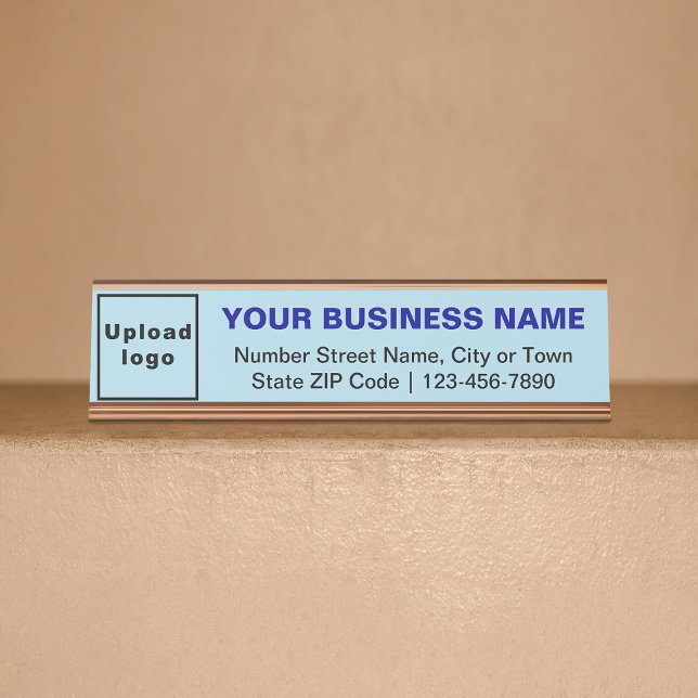 Business Brand on Light Blue Standard Desk Name Plate (Creator Uploaded)