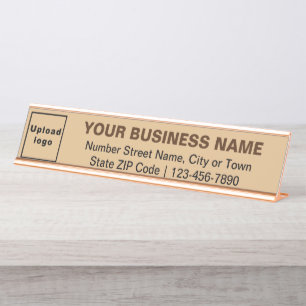 Business Brand on Light Brown Long Desk Name Plate