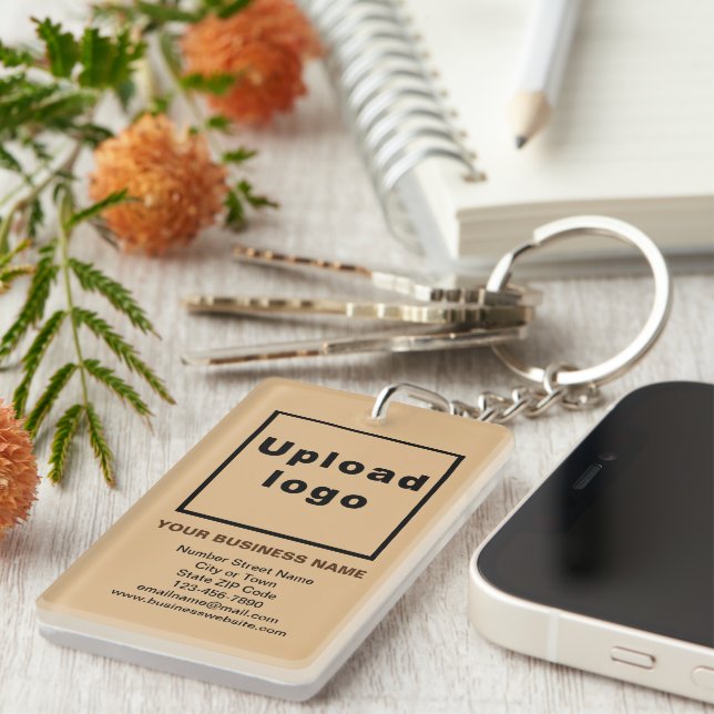 Business Brand on Light Brown Rectangle Acrylic Key Ring (Front Right)