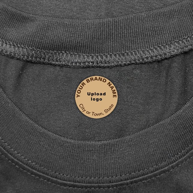 Business Brand on Light Brown Round Clothing Label (Small light brown round clothing label with your business brand)