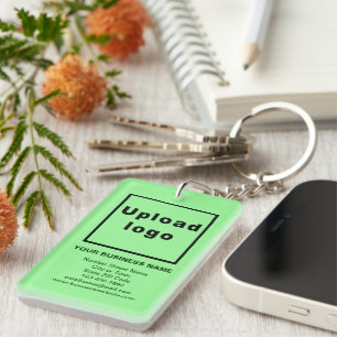 Business Brand on Light Green Rectangle Acrylic Key Ring