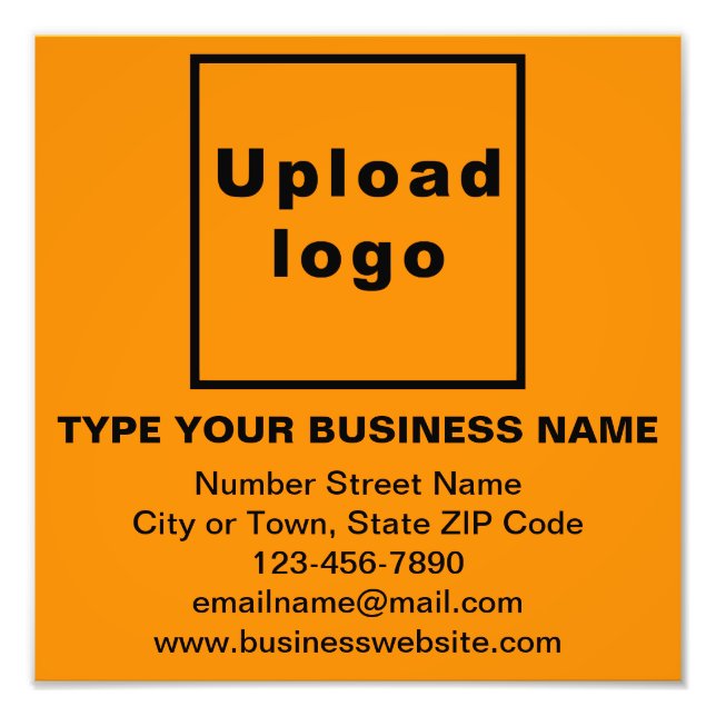 Business Brand on Orange Colour Square Photo Print (Front)