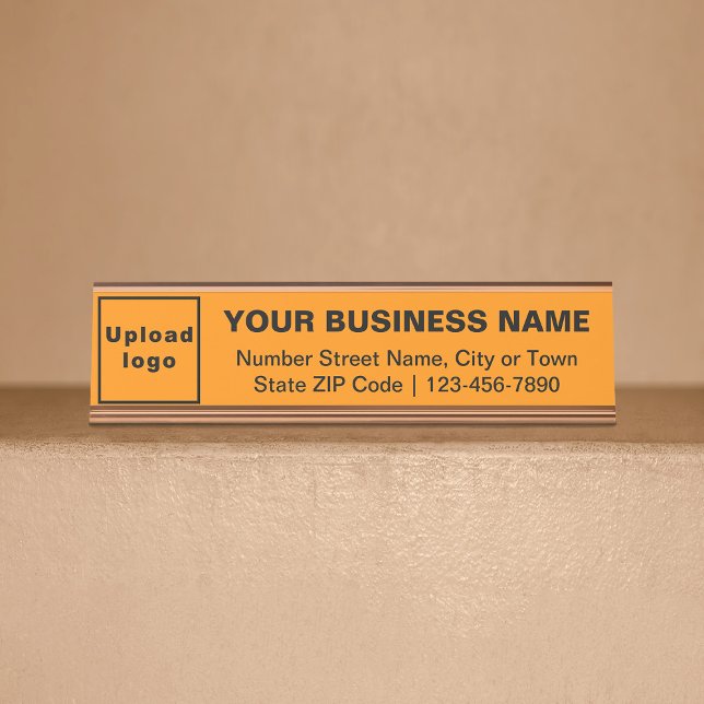 Business Brand on Orange Colour Standard Desk Name Plate (Creator Uploaded)