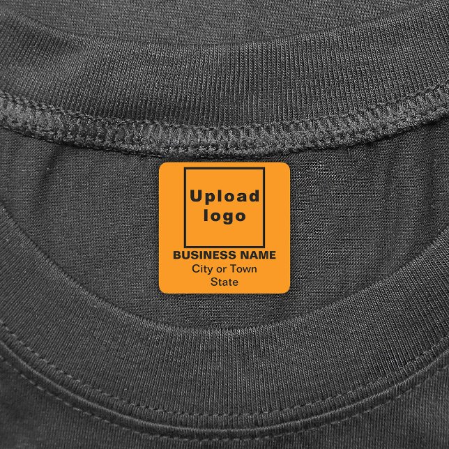 Business Brand on Orange Square Iron On Labels (Orange square iron on label with your business brand)