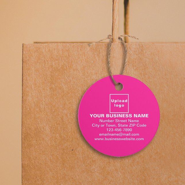 Business Brand on Pink Circle Tag (Pink color round shape tag with your business brand attached on shopping bag.)