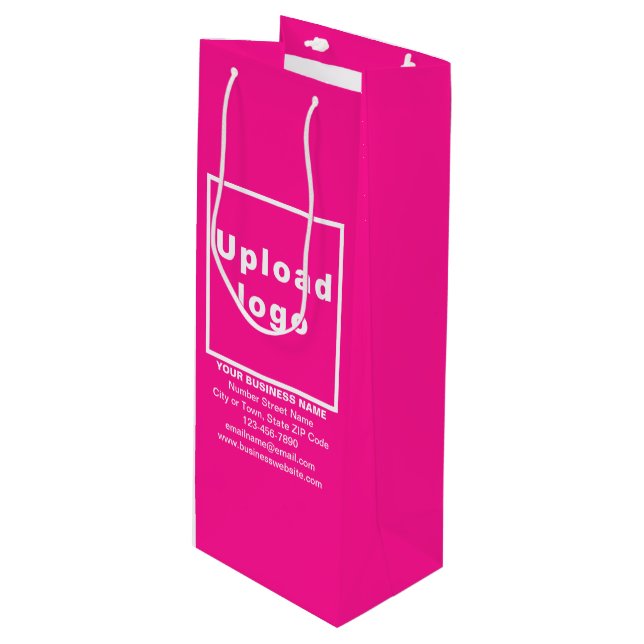 Business Brand on Pink Wine Gift Bag (Front Angled)