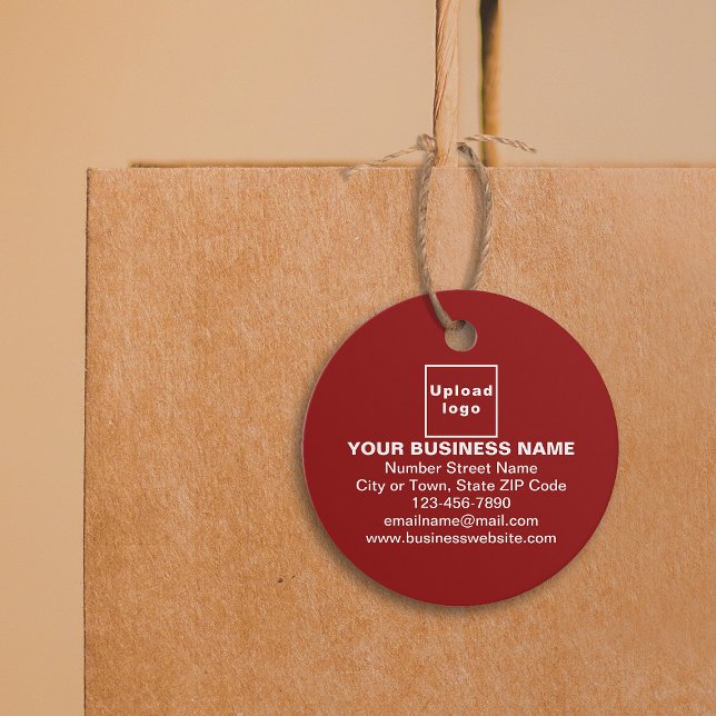 Business Brand on Red Circle Tag (Red color round shape tag with your business brand attached on shopping bag.)