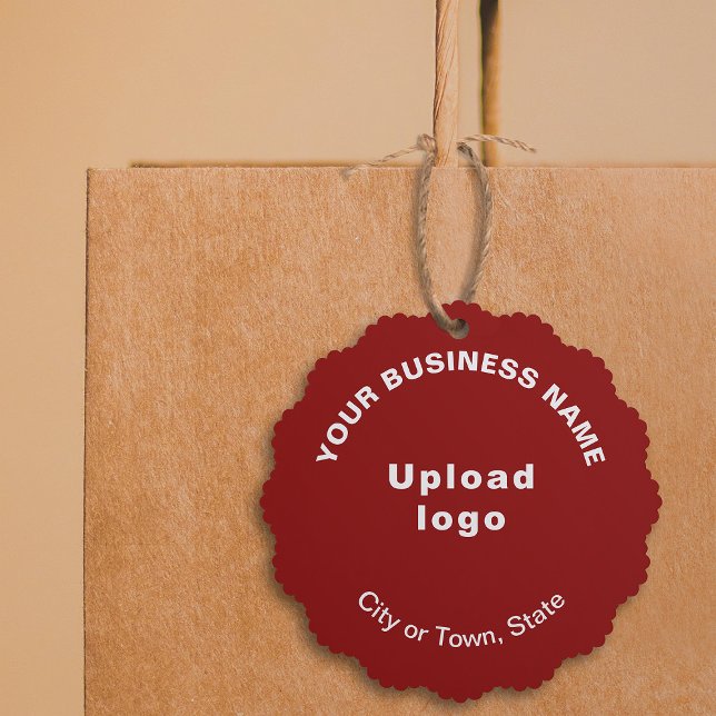 Business Brand on Red Scalloped Paper Tree Decoration Card (Your business brand on red scalloped paper ornament card.)