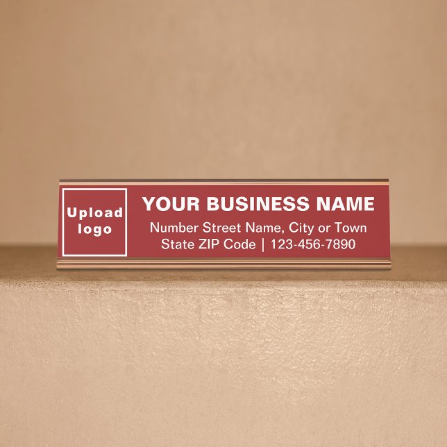 Business Brand on Red Standard Desk Name Plate (Creator Uploaded)