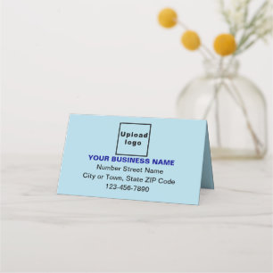 Business Brand on Small Light Blue Folded Place Card