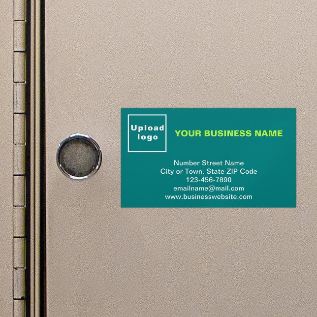 Business Brand on Small Teal Green Magnetic Card (Teal green magnetic business card with your business brand)