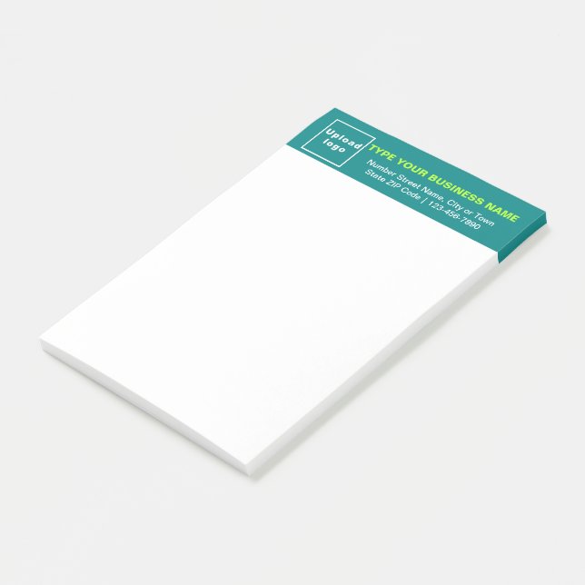 Business Brand on Teal Green Heading of Long Post-it Notes (Angled)