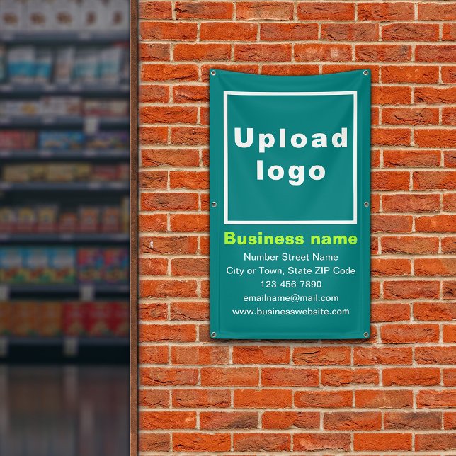 Business Brand on Teal Green Portrait Banner (Teal green portrait banner with your business brand)