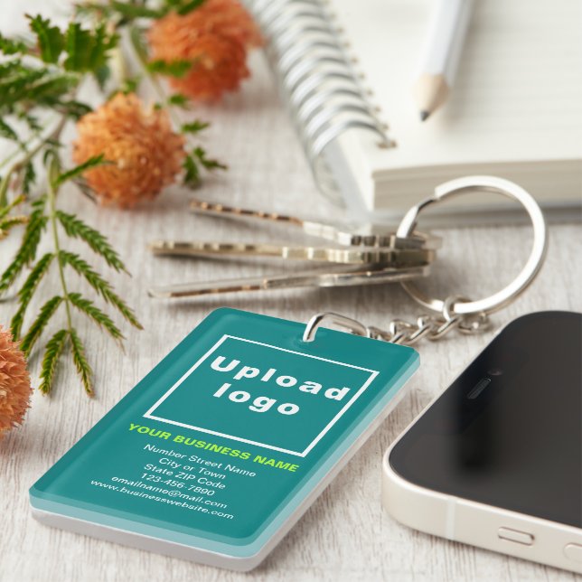 Business Brand on Teal Green Rectangle Acrylic Key Ring (Front Right)