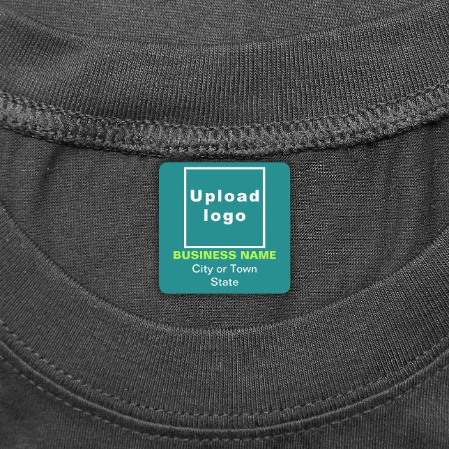 Business Brand on Teal Green Square Iron On Label (Teal green square iron on label with your business brand)