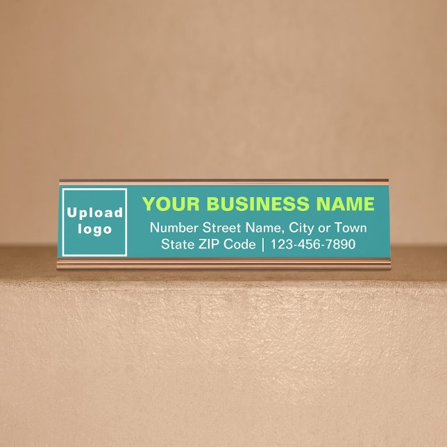 Business Brand on Teal Green Standard Desk Name Plate (Creator Uploaded)