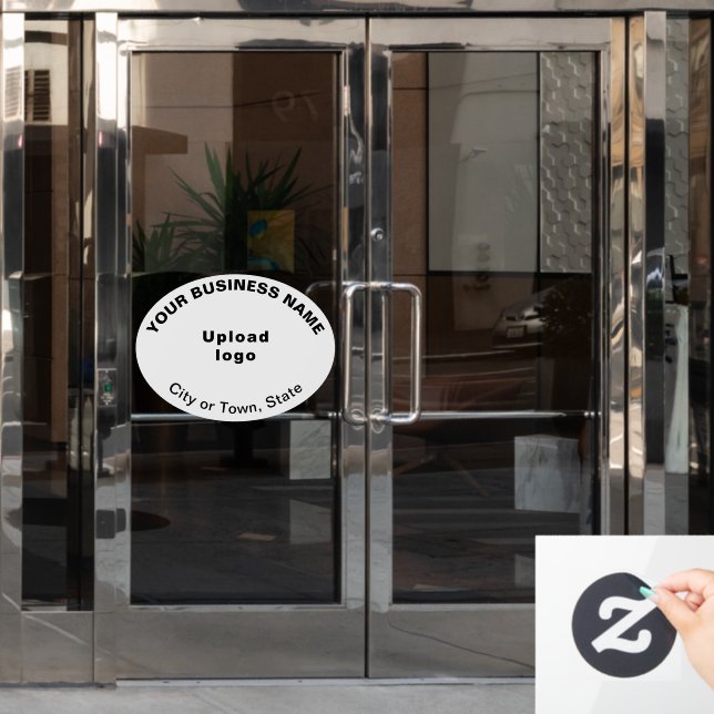 Business Brand on White Oval Shape Window Cling (Office Door)