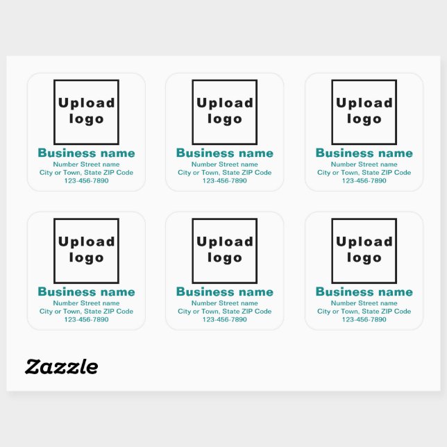 Business Brand Teal Green Minimal Texts on White Square Sticker (Sheet)