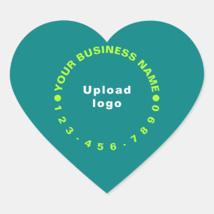 Business Brand With Phone Number on Teal Green Heart Sticker