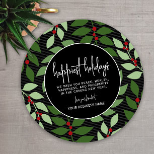 Business Branding - Black Green Botanical Happiest Holiday Card