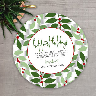 Business Branding - Grey Green Botanical Happiest Holiday Card