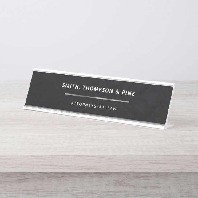 Business Branding Simple Black Elegant Modern Desk Name Plate (Front)