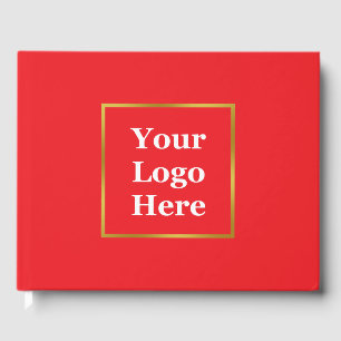 Business Bright Red Gold Elegant Your Logo Here Guest Book
