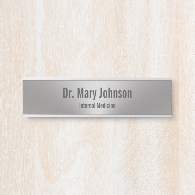 Business Brushed Metal Look Doctor Name Speciality Door Sign (Front)