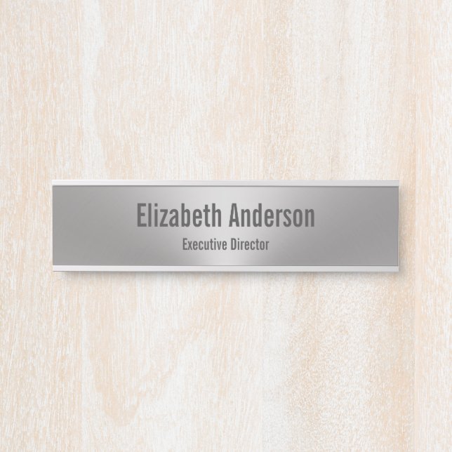 Business Brushed Metal Look Name Job Title Office Door Sign (Front)