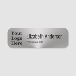 Business Brushed Metal Look Your Logo Job Title Name Tag