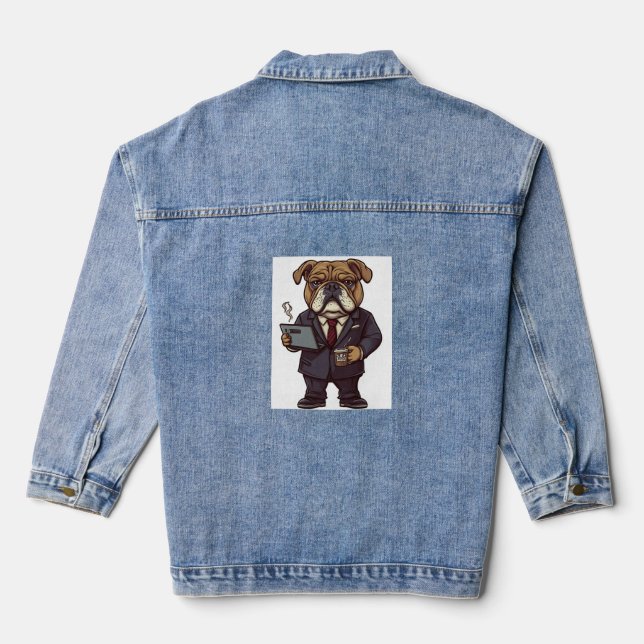 Business Bulldog – Funny Office Dog Denim Jacket (Back)