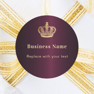 Business burgundy gold royal crown classic round sticker