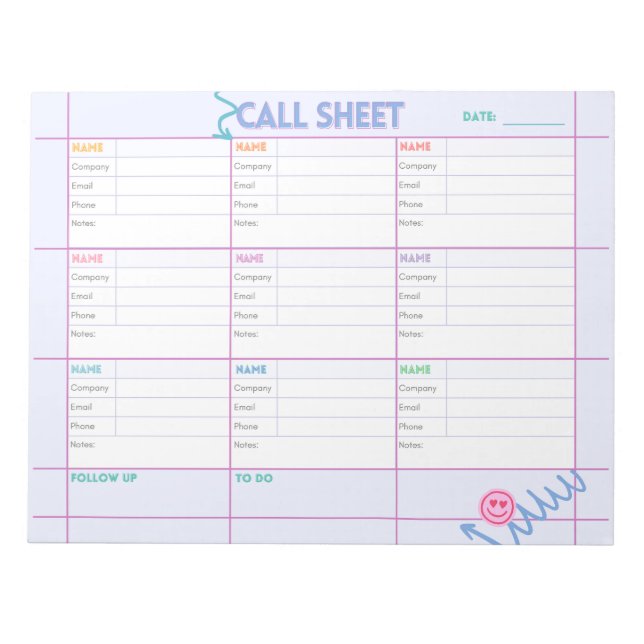 Business Call Planner & Tracking Sheet Notepad (Front)