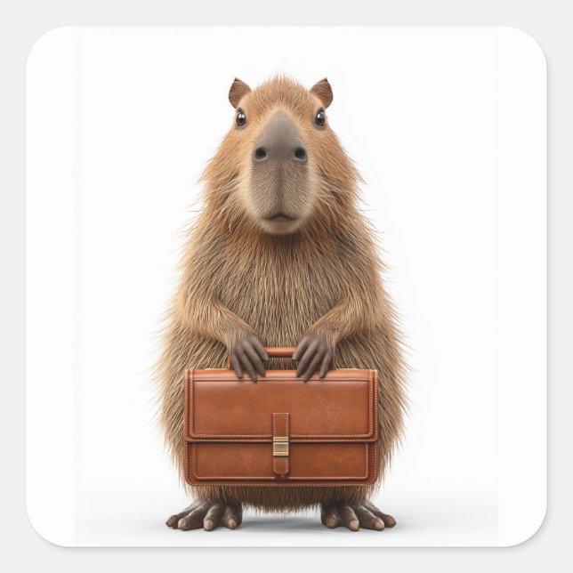 Business Capybara with Briefcase Square Sticker (Front)