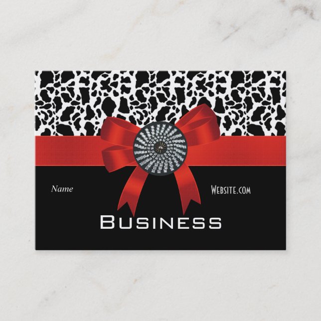 Business Card Animal Print Black White Red Bow (Front)