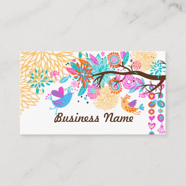 business card - birds, floral backgraound (Front)