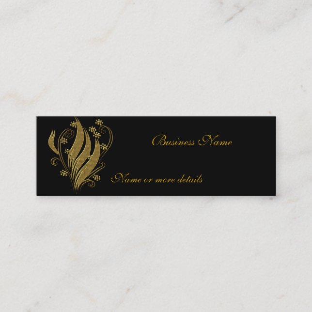 Business Card Black Gold Floral Skinny (Front)