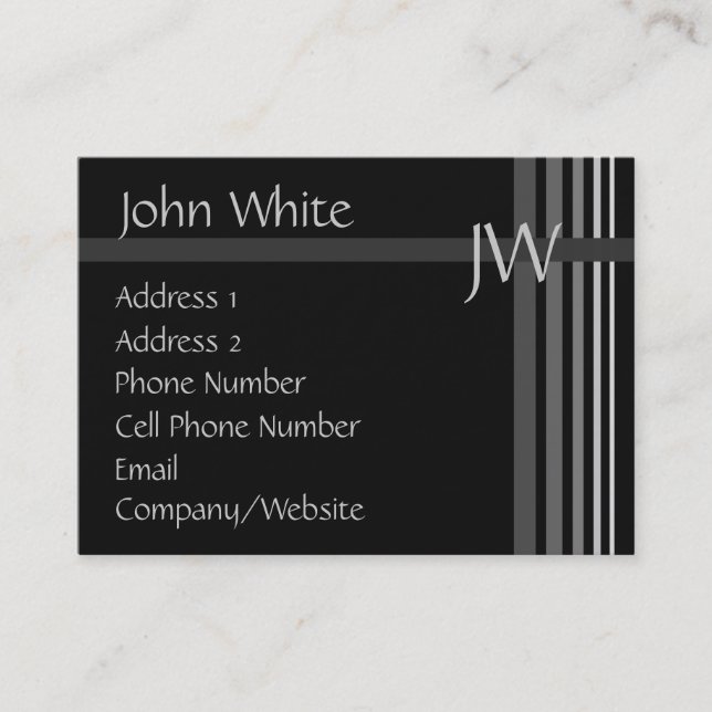 Business Card - Black & Grey Stripe - Monogram (Front)