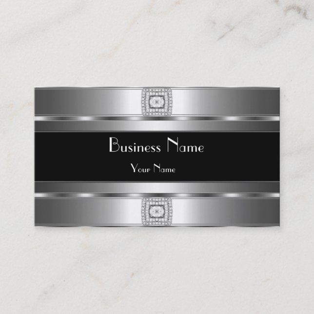 Business Card Black Silver Jewel Look (Front)